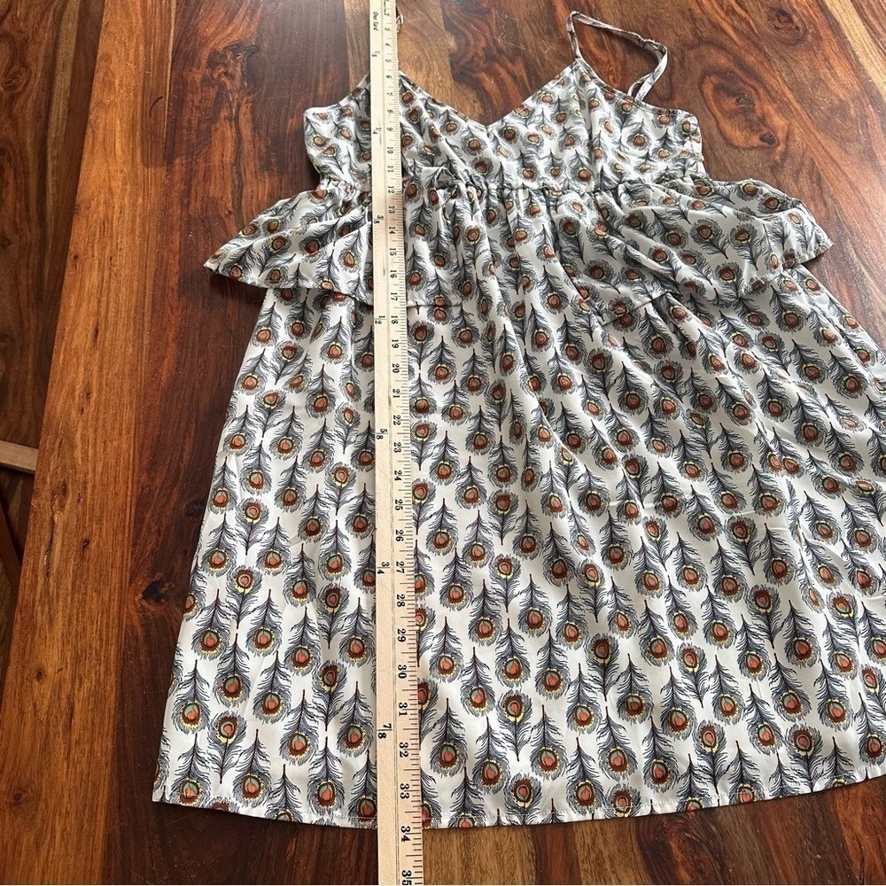 Oat + Fawn Peacock Feather Print Tiered Mini Dress White Womens M Sundress - Picture 11 of 12